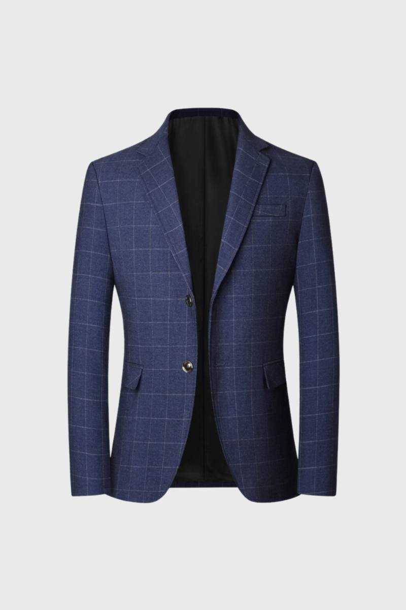 Blazer Homme - Motif Carreaux Col Revers Deux Boutons | Élégant — Marine à carreaux