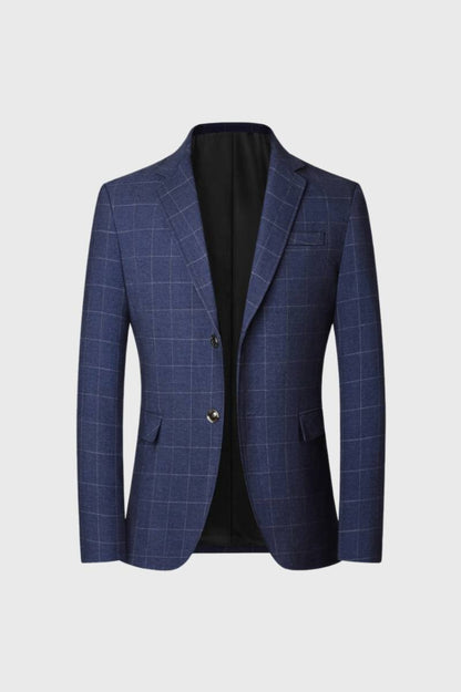 Blazer Homme - Motif Carreaux Col Revers Deux Boutons | Élégant — Marine à carreaux
