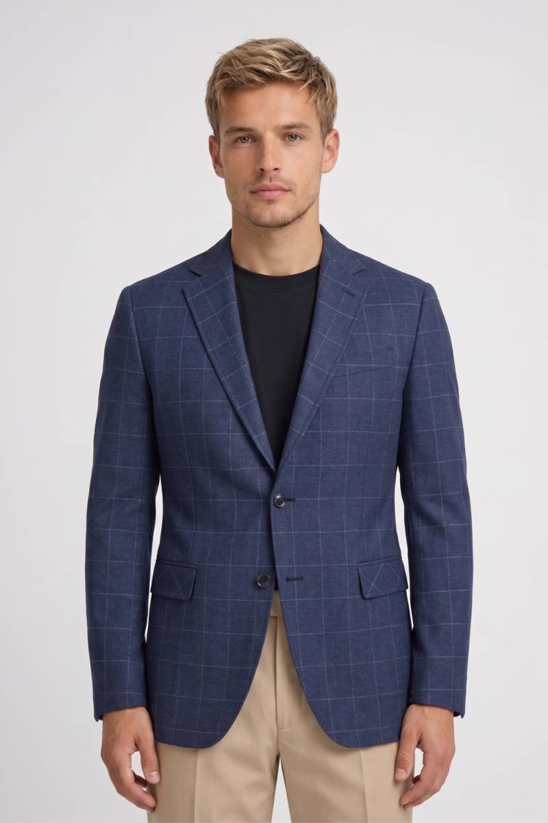 Blazer Homme - Motif Carreaux Col Revers Deux Boutons | Élégant — Marine à carreaux