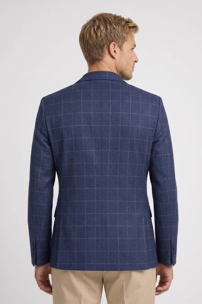 Blazer Homme - Motif Carreaux Col Revers Deux Boutons | Élégant — Marine à carreaux