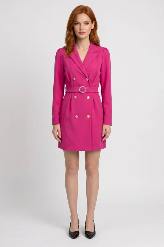 Blazer-Robe Femme - Double Boutonnage Ceinture Ornée | Tendance — Rose Vif