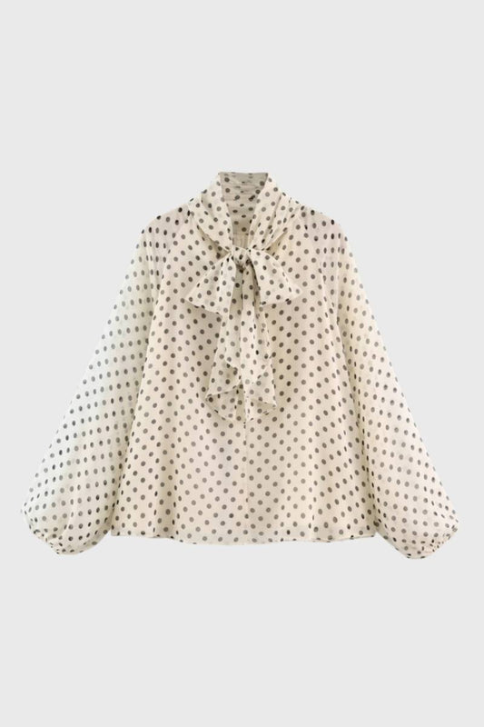 Blouse Femme - Col Lavallière Pois | Romantique - Beige Pois