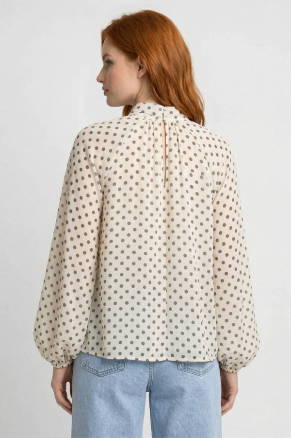Blouse Femme - Col Lavallière Pois | Romantique - Beige Pois
