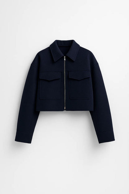 Manteau Court en Laine | Bleu Marine | Style Structuré et Moderne