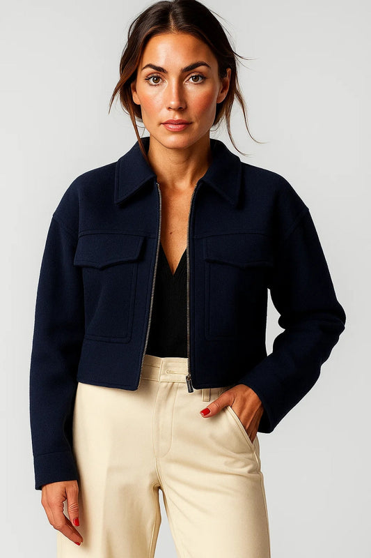 Manteau Court en Laine | Bleu Marine | Style Structuré et Moderne