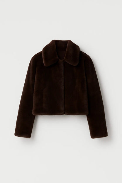 Manteau Court en Fausse Fourrure | Chaud et Élégant | Marron Foncé