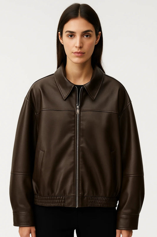 Blouson en Similicuir | Coupe Décontractée | Disponible en Noir et Chocolat