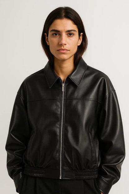 Blouson en Similicuir | Coupe Décontractée | Disponible en Noir et Chocolat