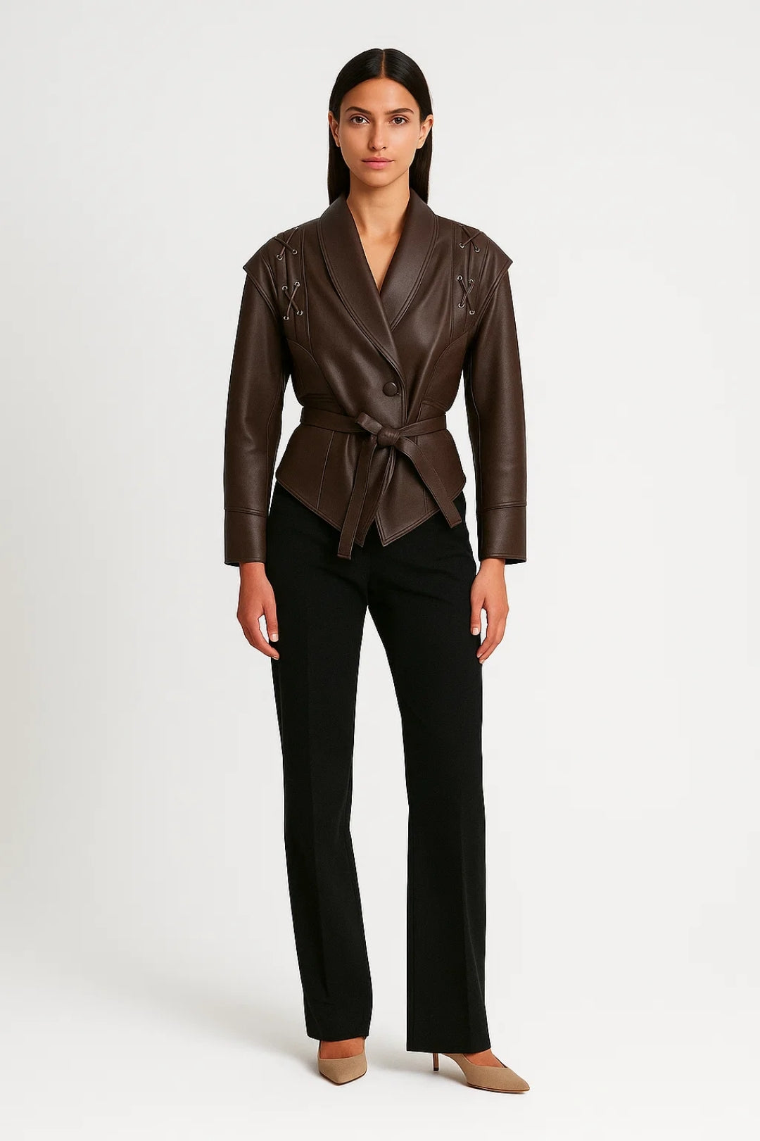 Vestes Ceinturées | Veste effet cuir femme à détails lacés | Silhouette élégante et structurée