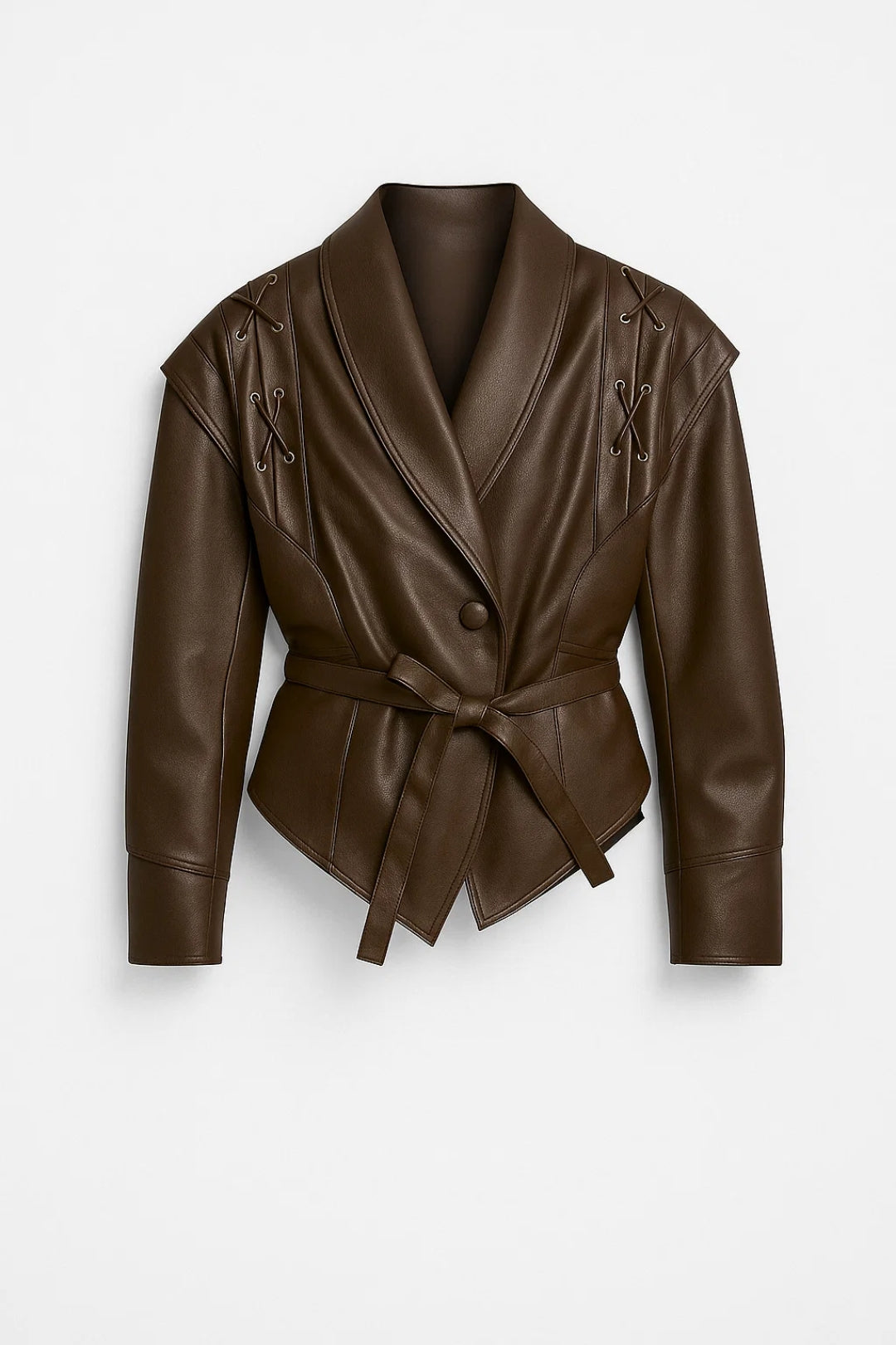 Vestes Ceinturées | Veste effet cuir femme à détails lacés | Silhouette élégante et structurée