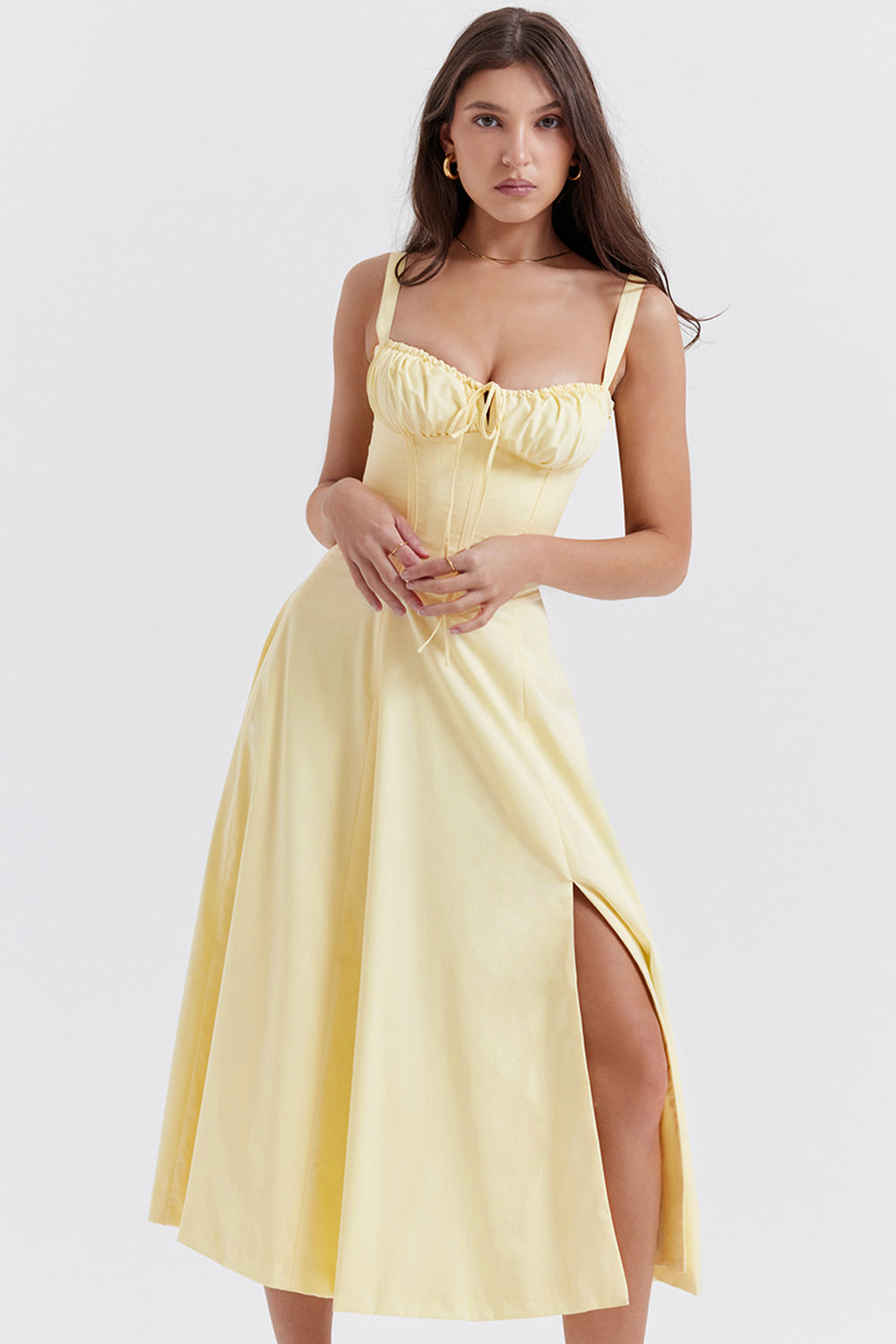 Lola - Robe Invitée Mariage Femme Midi Bustier à Bretelles et Jupe Évasée Romantique