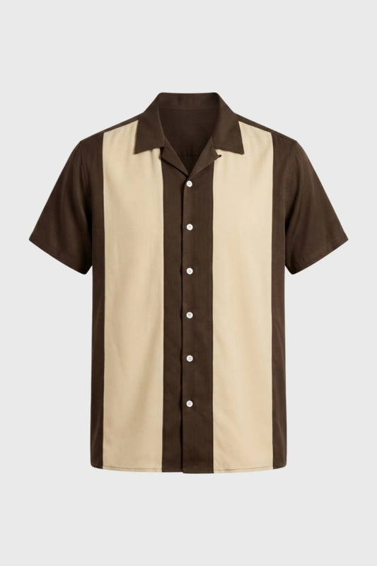 Chemise Homme - Bicolore Rétro Manches Courtes | Décontractée — Marron Beige