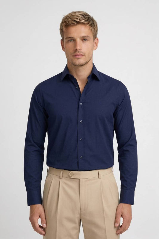 Chemise Homme - Business Manches Longues | Confort Professionnel - Marine