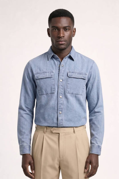Chemise Homme - Col Classique avec Poches Poitrine | Intemporel — Bleu Clair