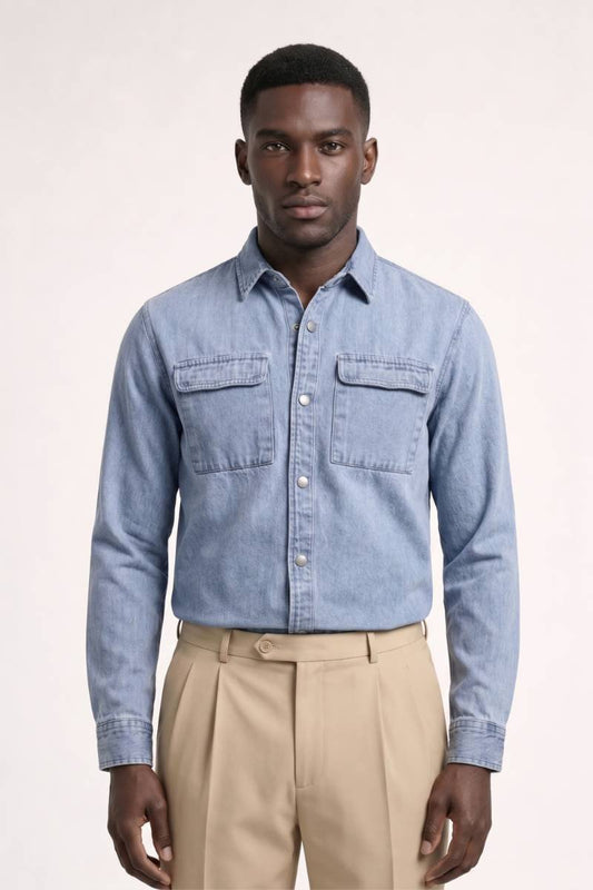 Chemise Homme - Col Classique avec Poches Poitrine | Intemporel — Bleu Clair