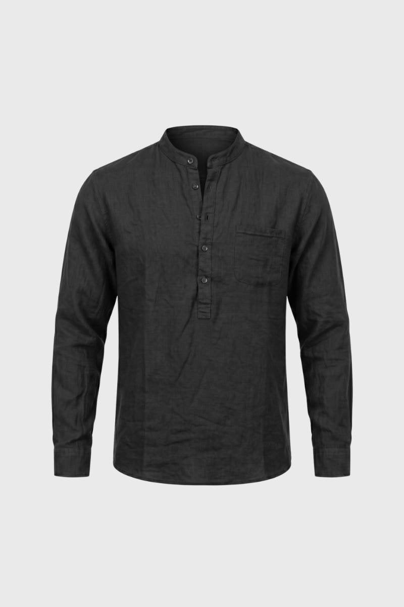 Chemise Homme - Col Mao Boutonnage Partiel | Décontracté — Anthracite