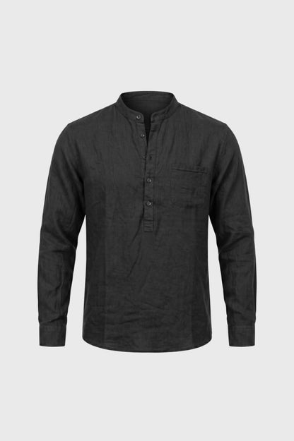 Chemise Homme - Col Mao Boutonnage Partiel | Décontracté — Anthracite
