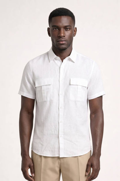 Chemise Homme - Manches Courtes avec Poches Poitrine | Décontracté — Blanc
