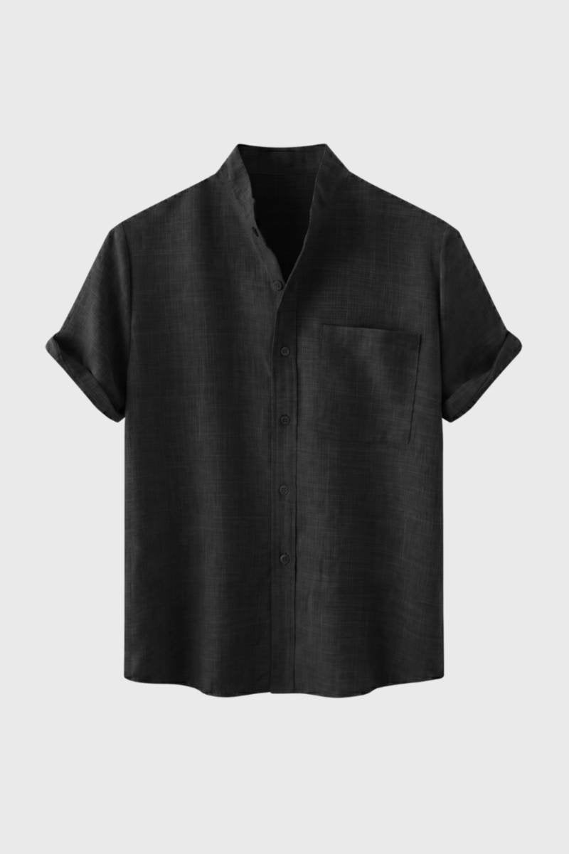 Chemise Homme - Manches Courtes Col Mao avec Poche | Décontracté — Anthracite