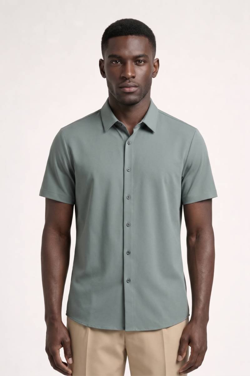 Chemise Homme - Manches Courtes Fermeture Boutonnée | Moderne — Sauge