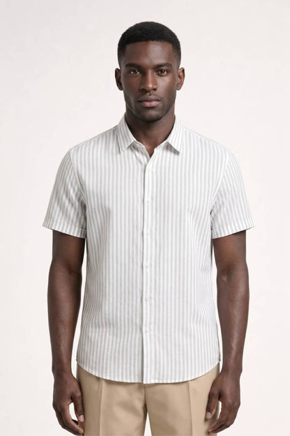 Chemise Homme - Rayée Manches Courtes Col Classique | Été — Rayé Gris