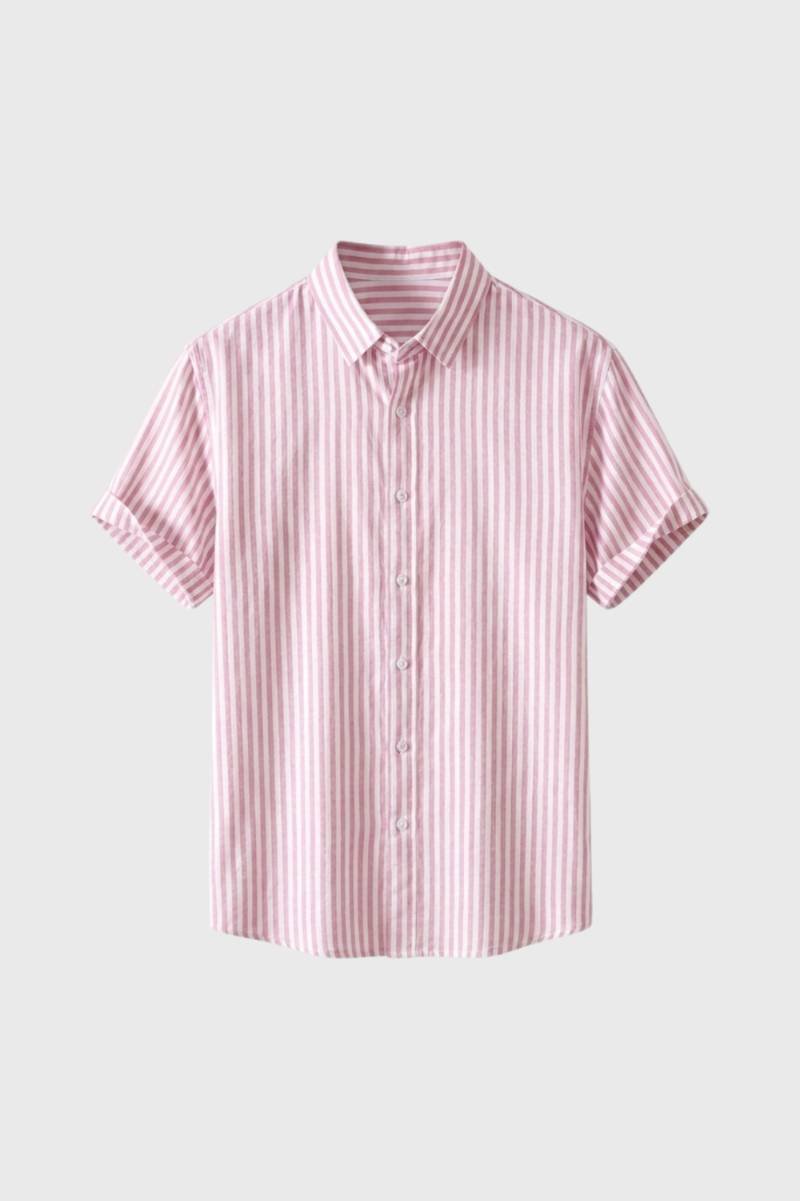 Chemise Homme - Rayée Manches Courtes Col Classique | Été — Rayé Rose