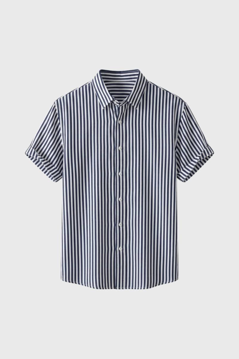 Chemise Homme - Rayée Manches Courtes Col Classique | Été — Rayé Marine