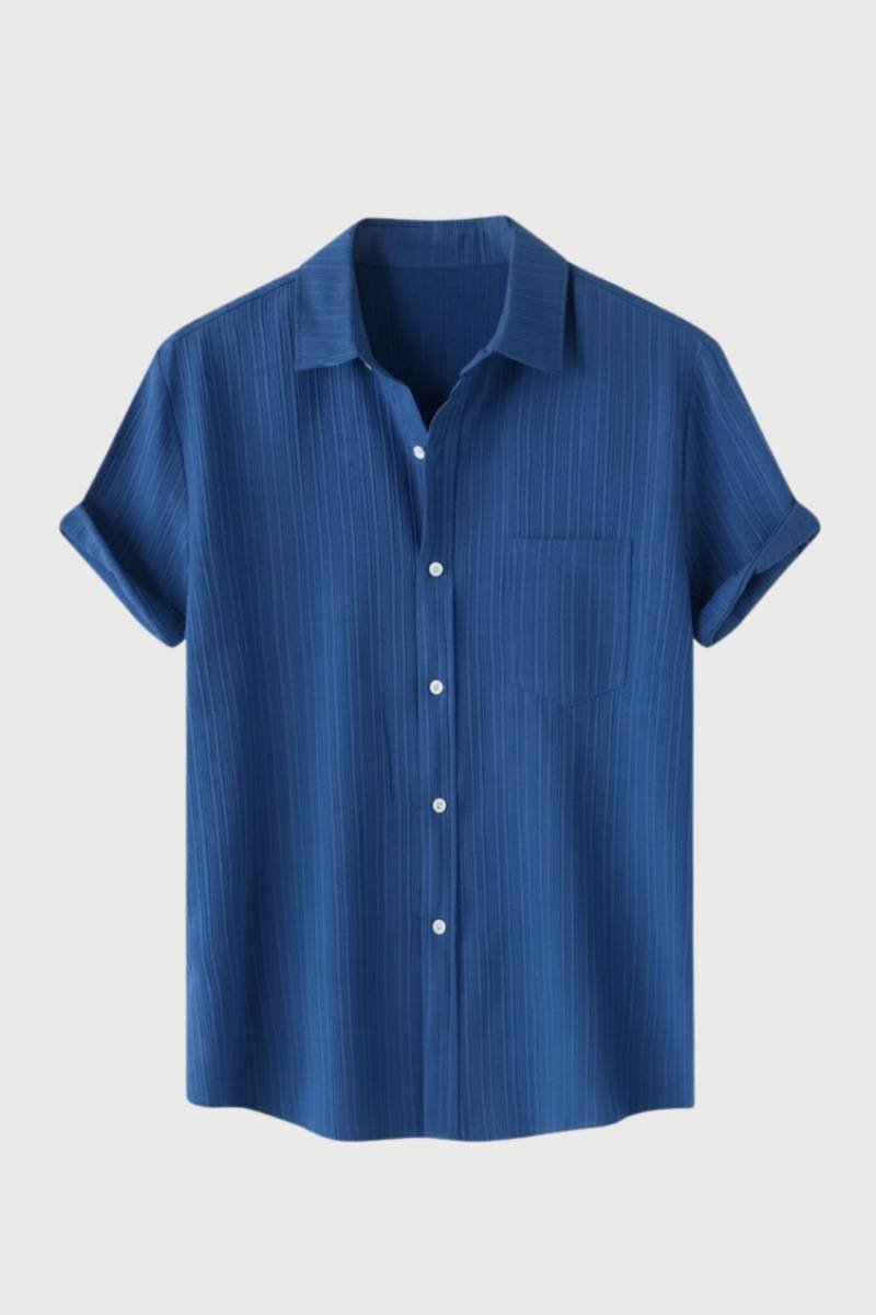 Chemise Homme - Rayée Texturée Manches Courtes | Décontracté - Bleu Rayé