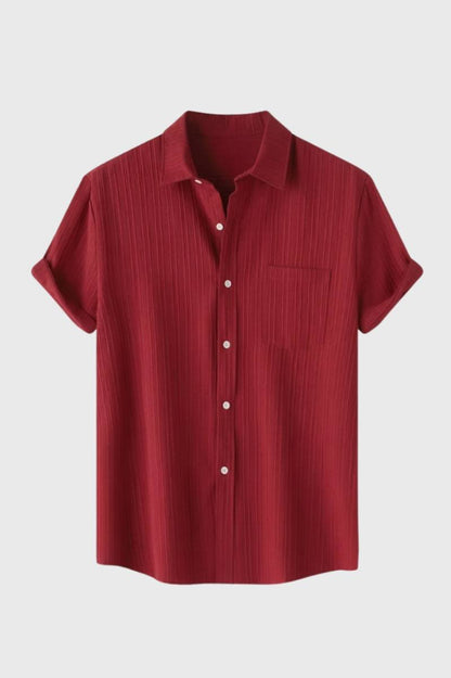 Chemise Homme - Rayée Texturée Manches Courtes | Décontracté - Bordeaux Rayé