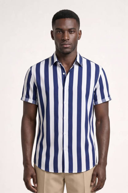 Chemise Homme - Rayées Manches Courtes Col Classique | Été — Rayé Marine
