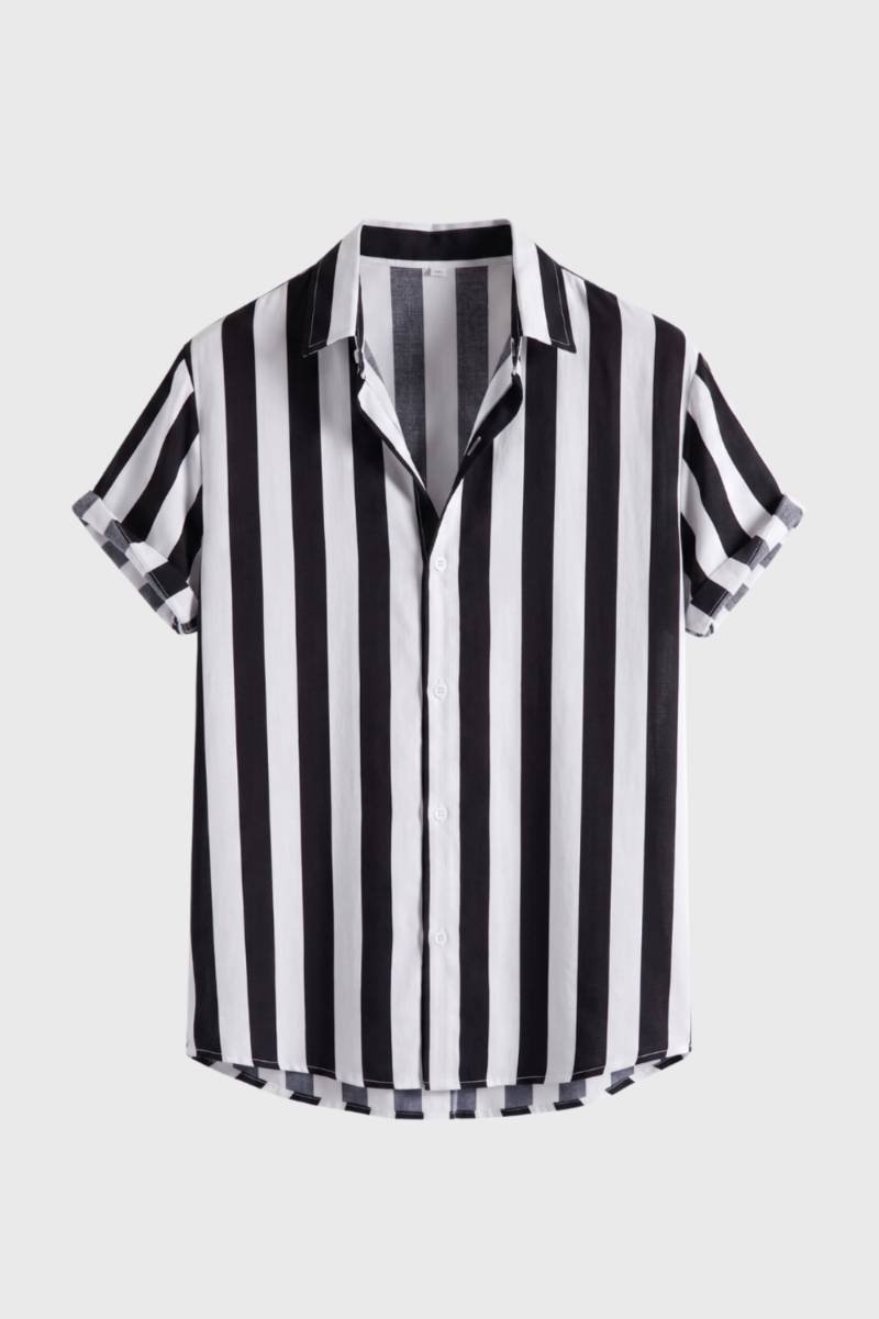 Chemise Homme - Rayées Manches Courtes Col Classique | Été — Rayé Noir