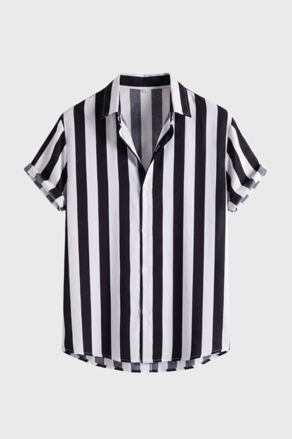 Chemise Homme - Rayées Manches Courtes Col Classique | Été — Rayé Noir