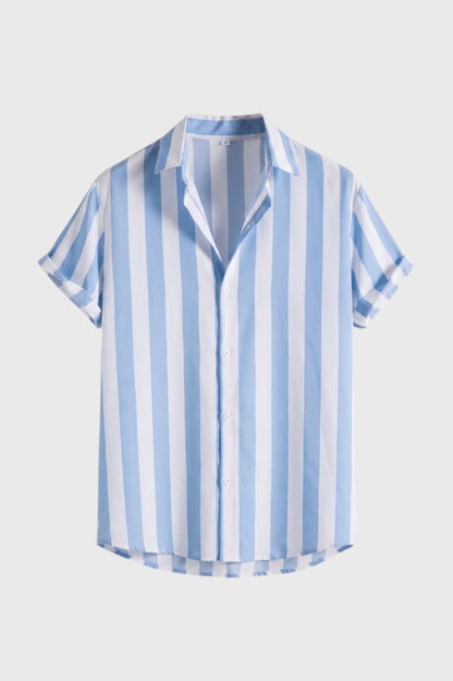 Chemise Homme - Rayées Manches Courtes Col Classique | Été — Rayé Bleu Clair