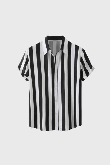 Chemise Homme - Rayures Verticales Manches Courtes | Casual — Rayé Noir