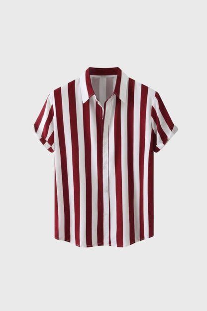 Chemise Homme - Rayures Verticales Manches Courtes | Casual — Rayé Rouge