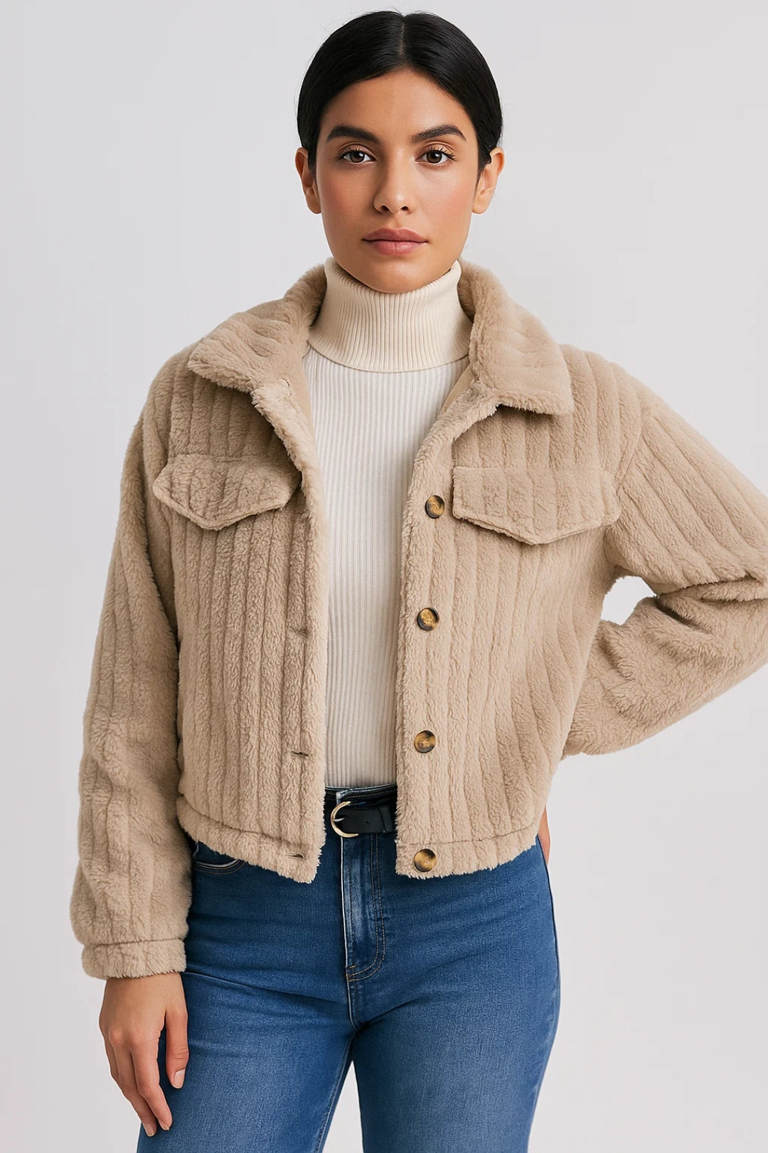 Vestes Douillettes | Veste courte effet peluche femme | Chaude et décontractée pour les journées fraîches