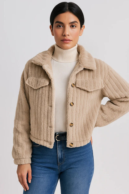 Vestes Douillettes | Veste courte effet peluche femme | Chaude et décontractée pour les journées fraîches