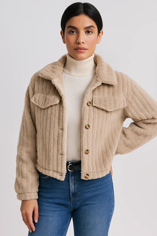 Vestes Douillettes | Veste courte effet peluche femme | Chaude et décontractée pour les journées fraîches