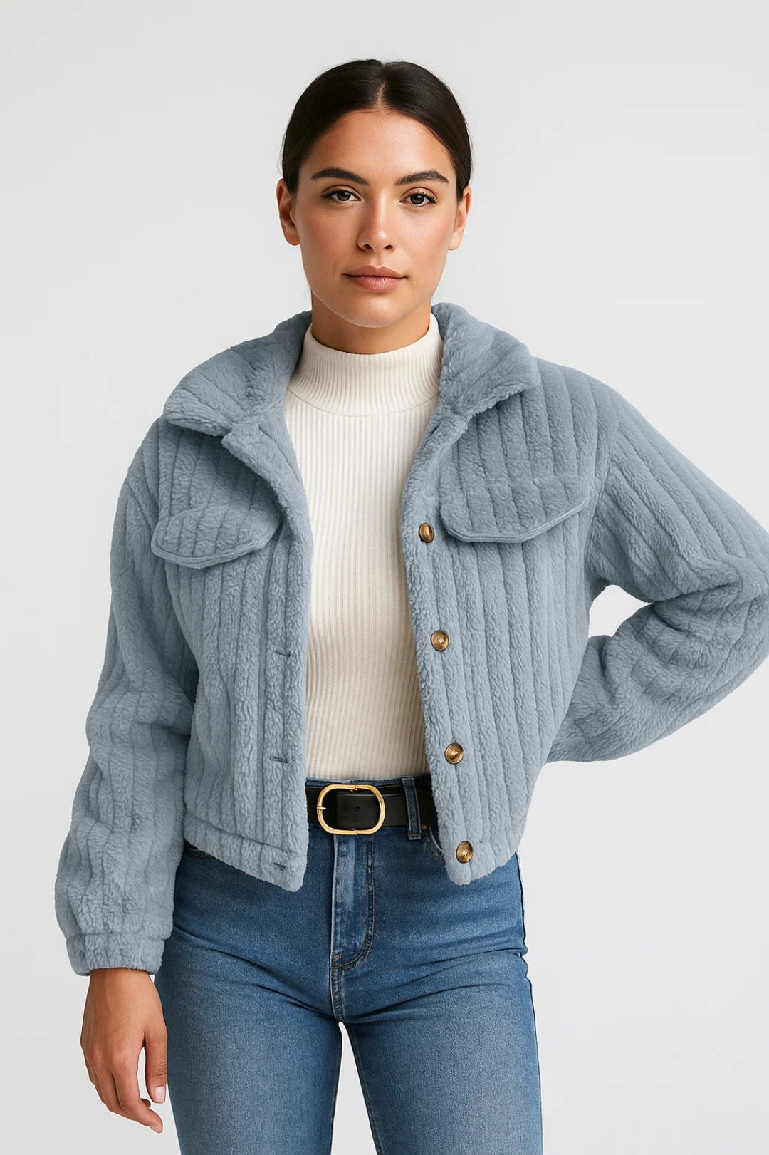 Vestes Douillettes | Veste courte effet peluche femme | Chaude et décontractée pour les journées fraîches