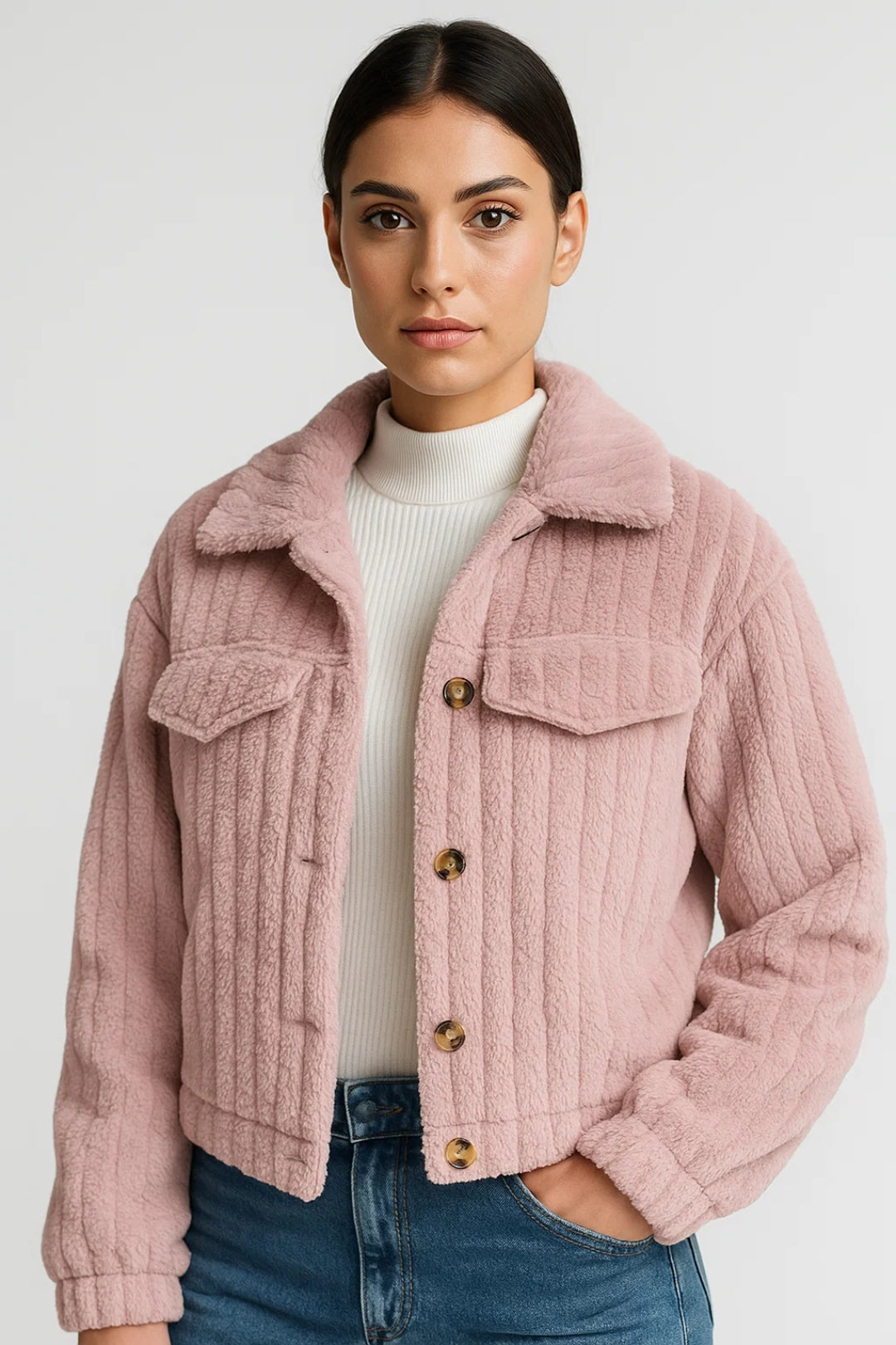 Vestes Douillettes | Veste courte effet peluche femme | Chaude et décontractée pour les journées fraîches