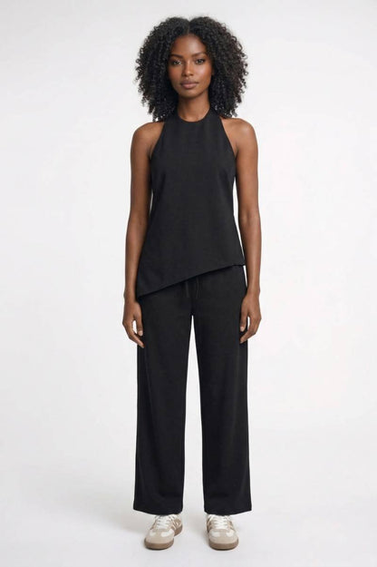 Ensemble Femme - Asymétrique Chic avec Pantalon Large | Moderne — Noir