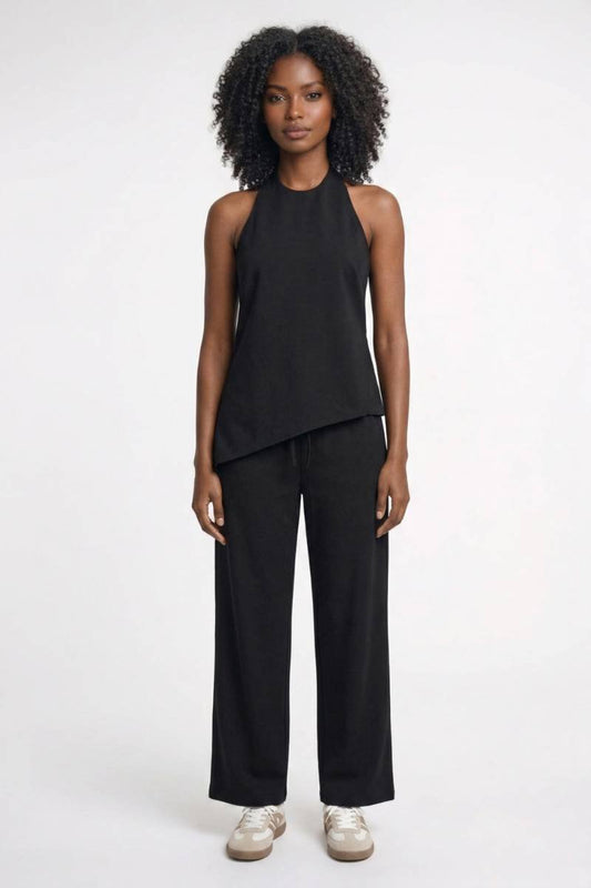 Ensemble Femme - Asymétrique Chic avec Pantalon Large | Moderne — Noir