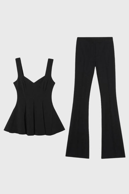 Ensemble Femme - Bustier Plissé avec Pantalon Évasé | Élégant — Noir