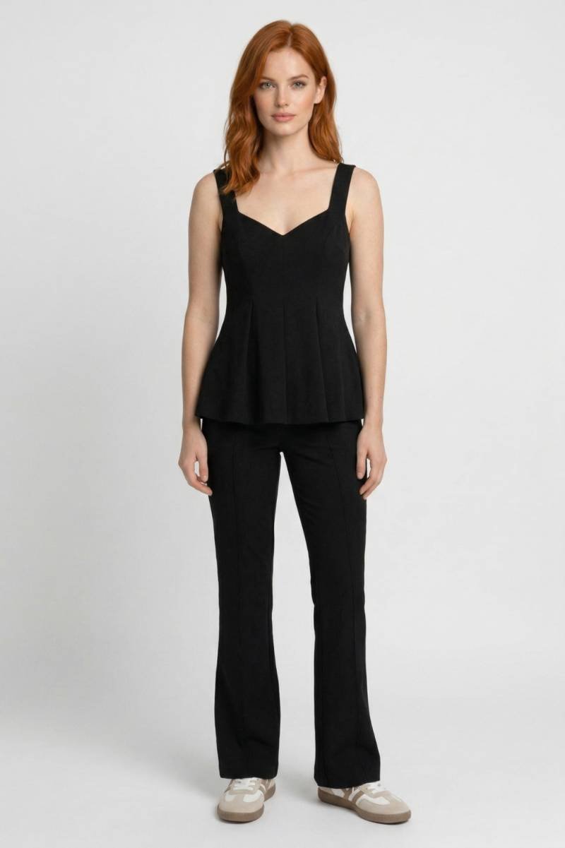 Ensemble Femme - Bustier Plissé avec Pantalon Évasé | Élégant — Noir