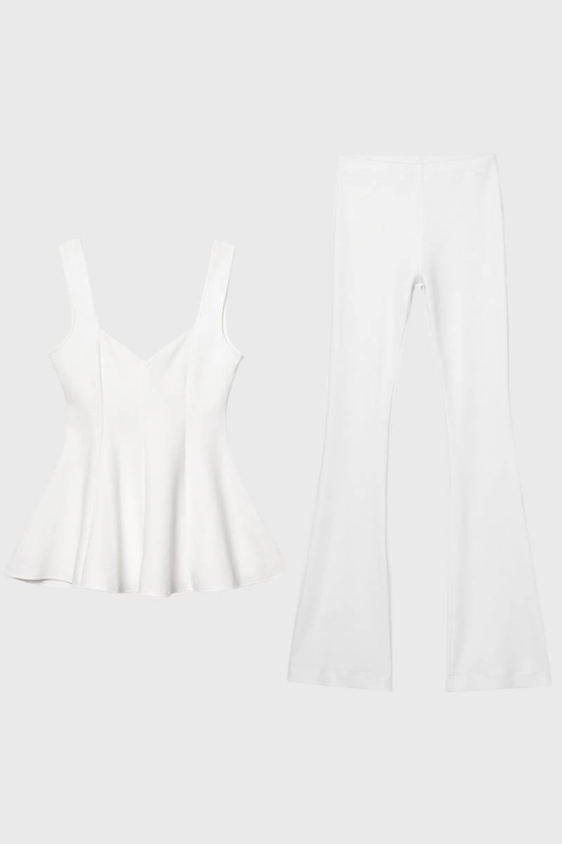 Ensemble Femme - Bustier Plissé avec Pantalon Évasé | Élégant — Blanc