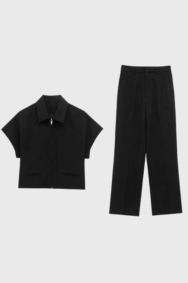 Ensemble Femme - Décontracté avec Zip Front | Casual — Noir