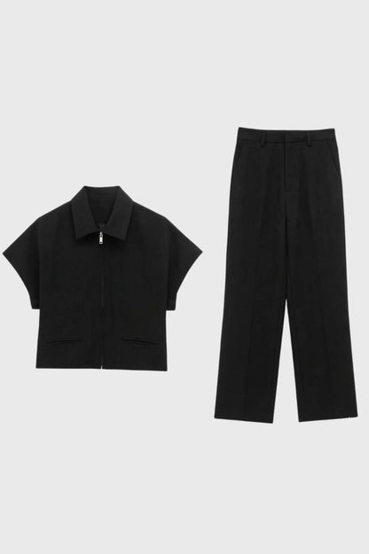 Ensemble Femme - Décontracté avec Zip Front | Casual — Noir