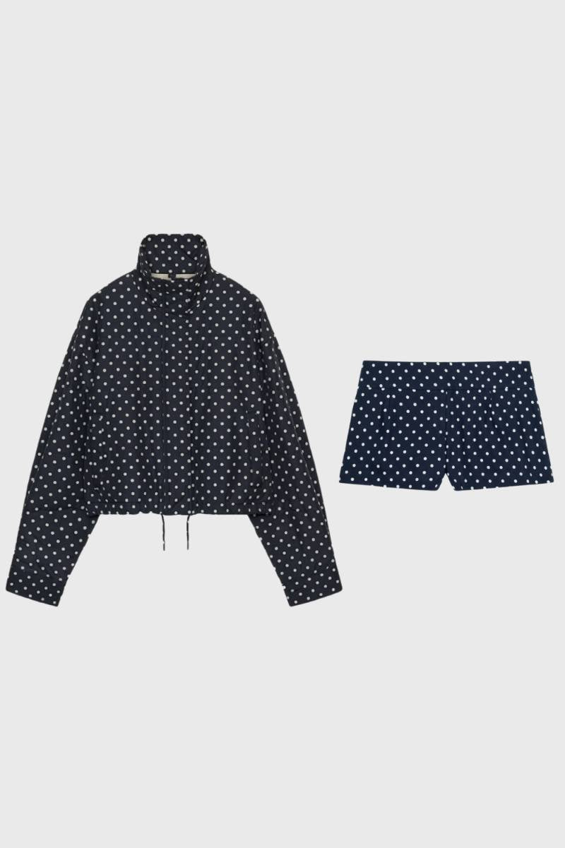 Ensemble Femme - Pois Décontracté avec Col Montant | Casual — Marine à Pois