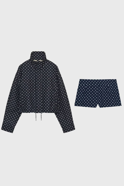 Ensemble Femme - Pois Décontracté avec Col Montant | Casual — Marine à Pois