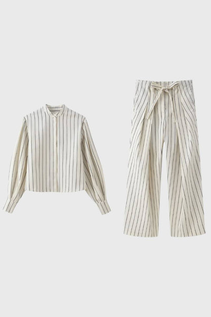 Ensemble Femme - Rayé Décontracté avec Cordon | Printemps — Rayé Beige